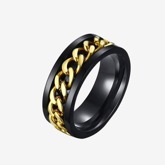 Gold Black Spinning Chain Ring