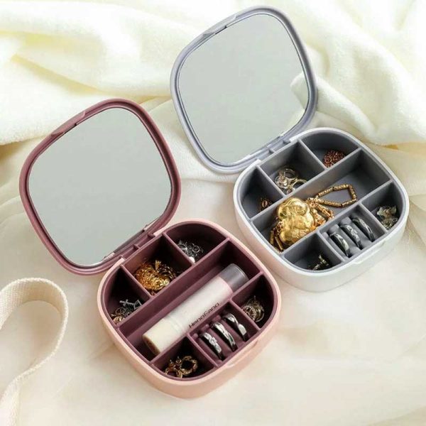 Mini Portable Travel Cosmetic And Jewelry Storage Box Organizer With Mirror (random Color)