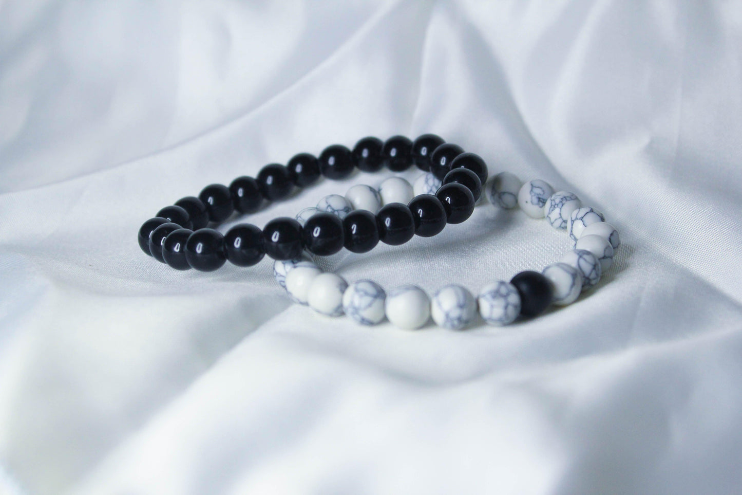white-black bead bracelet , front side